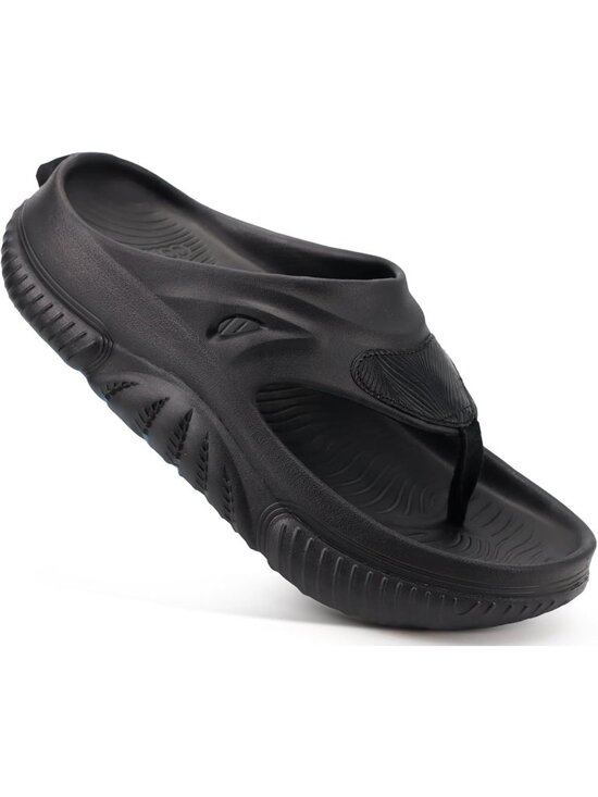 Men\'s All Black Orthopaedic Foot bed Flip Flops Fabric Toe Post Beach Sandals main image 6